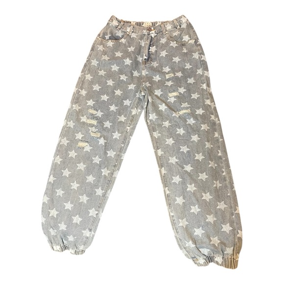 ๐ POL - Sample - Star Patterned Denim Joggers - Destressed - 100% COTTON - Picture 2 of 12